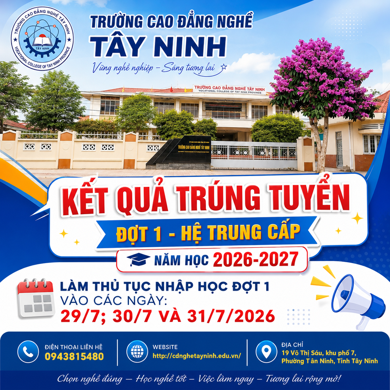 Kết quả xét tuyển đợt 1 - năm học 2026-2027 - Hệ Trung cấp